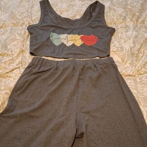 Gray Heartbeat Crop Top and Shorts Set